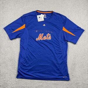 New York Mets Shirt Jersey Mens Extra Large Blue Majestic Coolbase Short Sleeve